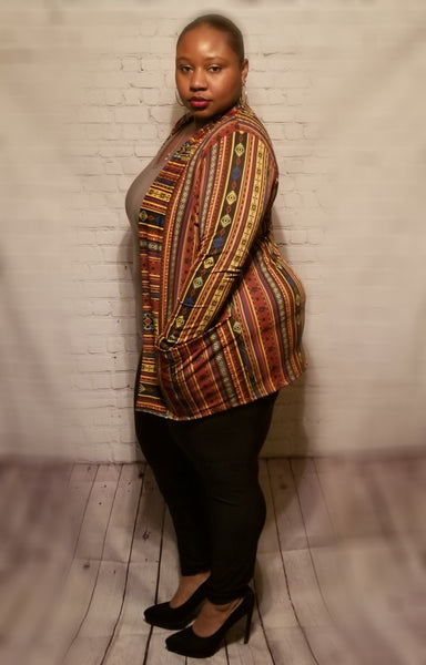 PLUS-Multicolor Aztec Cardigan