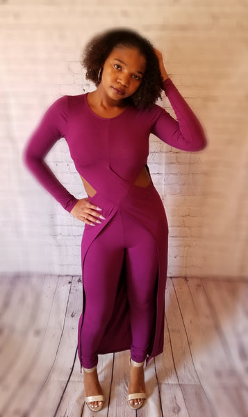 "The Color Purple" Cross Over Long Top & Leggings Set