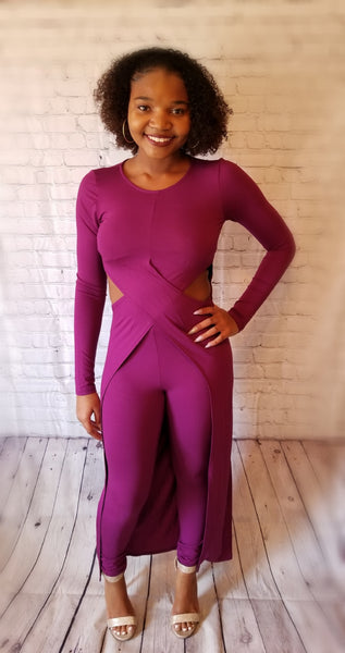 "The Color Purple" Cross Over Long Top & Leggings Set