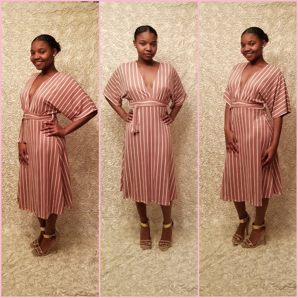 Mauve Stretch Knit Stripe Dress