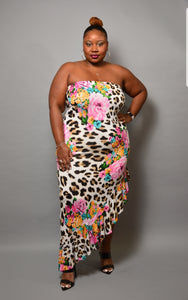 PLUS- Floral Bloom/Leopard Tube Dress