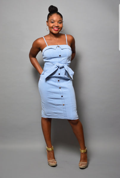 Front Tie Denim Dress