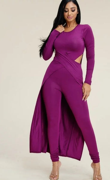 "The Color Purple" Cross Over Long Top & Leggings Set