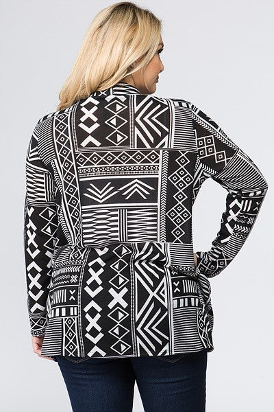 PLUS-Black/White Aztec Cardigan