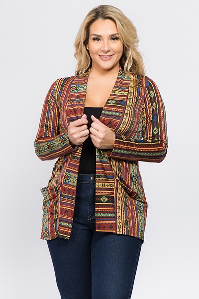 PLUS-Multicolor Aztec Cardigan