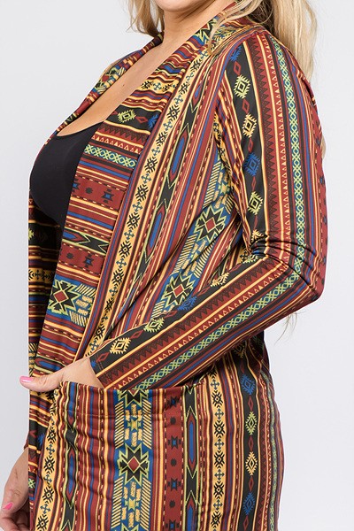 PLUS-Multicolor Aztec Cardigan