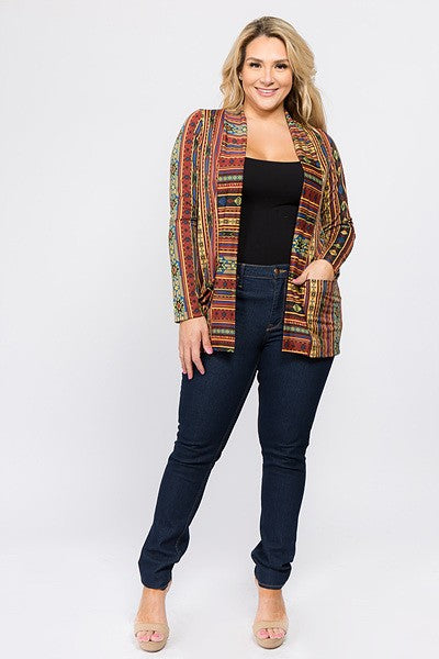 PLUS-Multicolor Aztec Cardigan