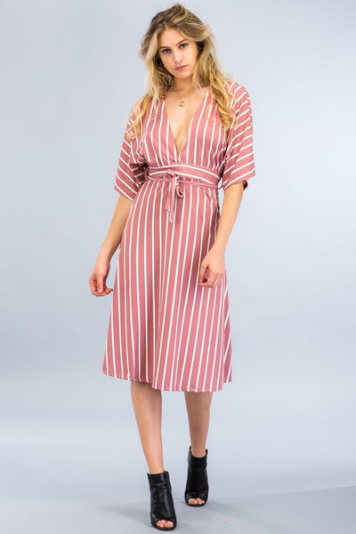 Mauve Stretch Knit Stripe Dress